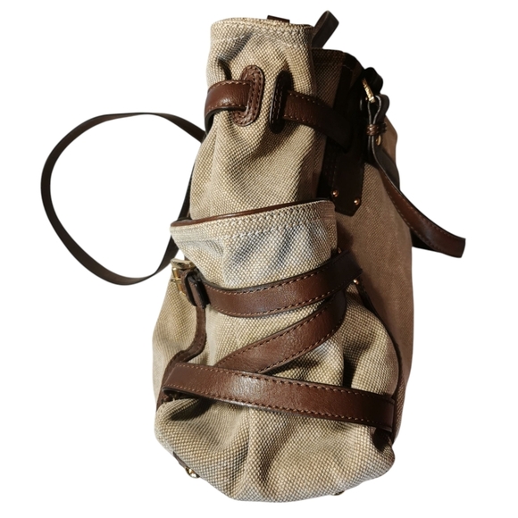 Michael Kors Gansevoort Hemp Canvas & Mocha Leather Crossbody/Shoulder Tote Bag - Picture 7 of 14